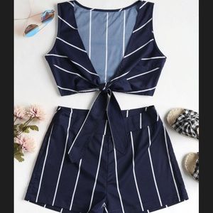 Striped tie front top and shorts set